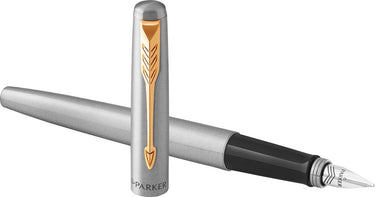 Parker jotter-vulpen | roestvrij staal met gouden afwerking | medium penpunt met blauwe inkt | net geschenkdoos