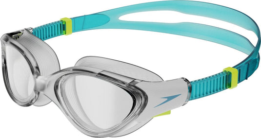 Speedo biofuse 2.0 zwembril dames - ergonomische duikbril volwassenen - anti condens uv-bescherming - professionele zwembril met drukknopsluiting - superzachte afdichting - clear blauw