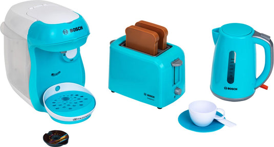 Klein toys bosch speelgoedkeukenaccessoireset - koffizetapparaat - waterkoker - broodrooster - incl. geluid - blauw