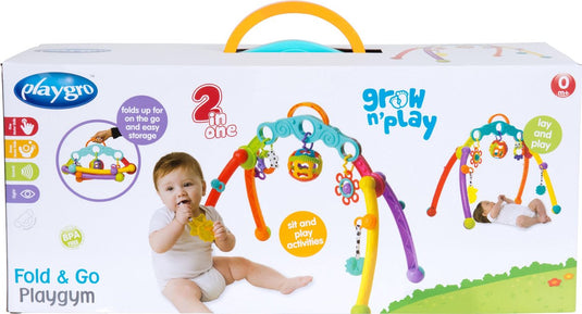 Playgro fold and go playgym - babygym - acitiviteitengym - speelgoed baby - babyspeelgoed - pasgeboren baby speelgoed - ontwikkeling baby - kraamcadeau - 5 afneembare hangspeeltjes