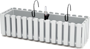Prosperplast fence-look plantenbak - kunststof - 58x18x16 cm - wit - hangend - bloembak - binnen en buiten