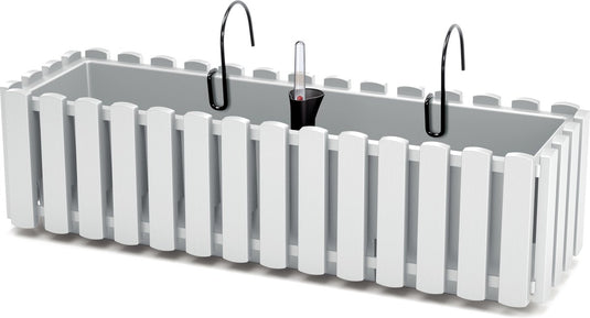 Prosperplast fence-look plantenbak - kunststof - 58x18x16 cm - wit - hangend - bloembak - binnen en buiten
