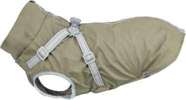 Trixie regenjas hond olijfgroen 36cm - waterdicht, reflecterend - tuig inclusief