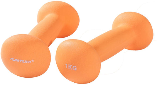 Tunturi dumbbell set - 2 x 1,0 kg - neopreen - fluor oranje - incl. gratis fitness app