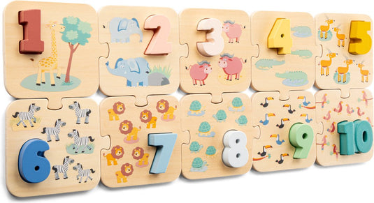 New classic toys ® houten cijferpuzzel safari - leren tellen - getallen 1 t m 10 - puzzel met cijfers en dieren - fsc educatief speelgoed - vanaf 24 maanden