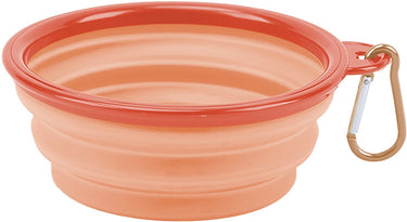 Muitomas voer en drinkbak - voedsel veilig - opvouwbaar - compact formaat - inclusief musketonhaak - peach fuzz