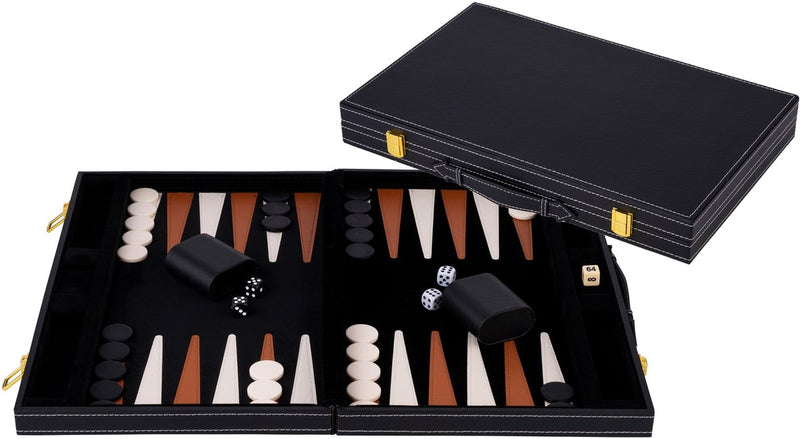 Chargez l'image dans la visionneuse de la galerie, Engelhart backgammon 18 inch - bruin ivoor gestikt bord - zwarte koffer met handvat - luxe reiseditie -

