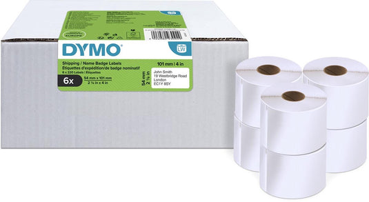 Dymo originele labelwriter grote verzendlabels naamkaarten | 54 mm x 101 mm | 6 rollen met elk 220 labels (1320 zelfklevende etiketten) | geschikt voor de labelwriter labelprinters | gemaakt in europa