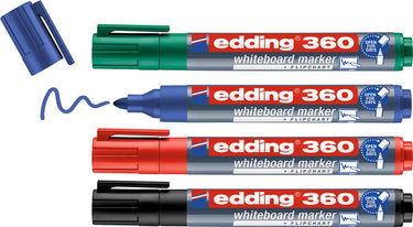 Edding 360 4 s boardmarker set - zwart blauw rood groen - 1,5-3mm - geschikt voor whiteboard en flipchart