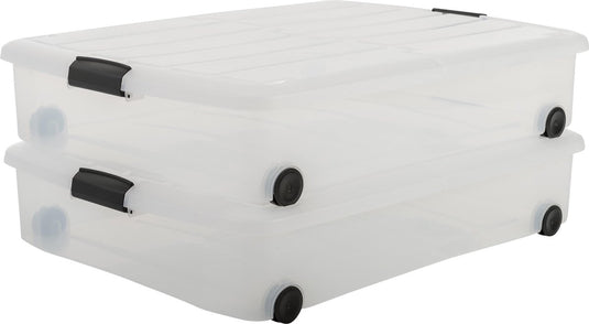 Iris clearbox opbergbox - onder-het-bed - 50l - transparant - met wielen - set van 2