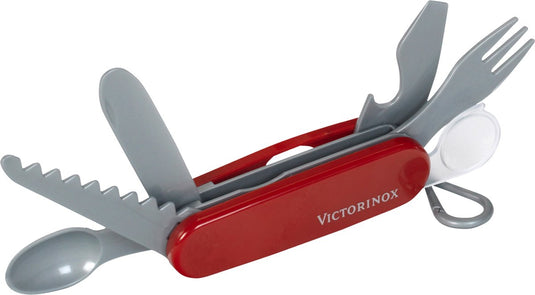 Klein toys victorinox zwitsers zakmes - zaag, mes, vork, lepel, flesopener en vergrootglas - rood