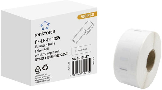 Renkforce rf-6027854, wit, zelfklevend printerlabel, doorlopend etiket, rol, papier, direct thermisch