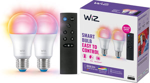 Wiz lamp 2-pack + afstandsbediening - gekleurd en wit licht - slimme led verlichting - e27 fitting - 60w - mat - wi-fi