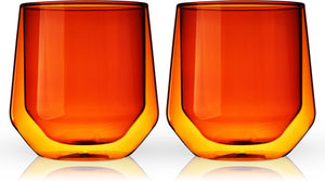 Viski aurora tumbler - dubbelwanding - glas - 266ml - 2 stuks - amber