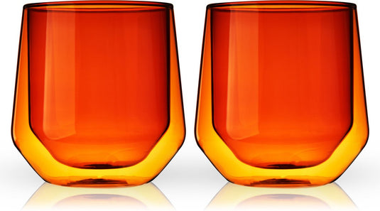 Viski aurora tumbler - dubbelwanding - glas - 266ml - 2 stuks - amber