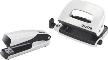Leitz nexxt metalen mini nietmachine en perforator set - niet tot 10 vel - inclusief nietjes - wit - ideaal voor thuiskantoor thuiswerkplek