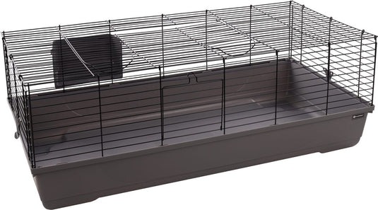 Flamingo hamsterkooi – mobi – caviakooi dwergkonijnenkooi – ruime binnenkooi met hooiruif en diepe bodem – metaal zwart grijs – 117,5x58x42,5 cm – europese kwaliteit