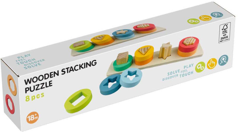 Afbeelding laden in galerijviewer, Koopman houten stapelpuzzel educatief speelgoed met vormen 9-delig multicolor.
