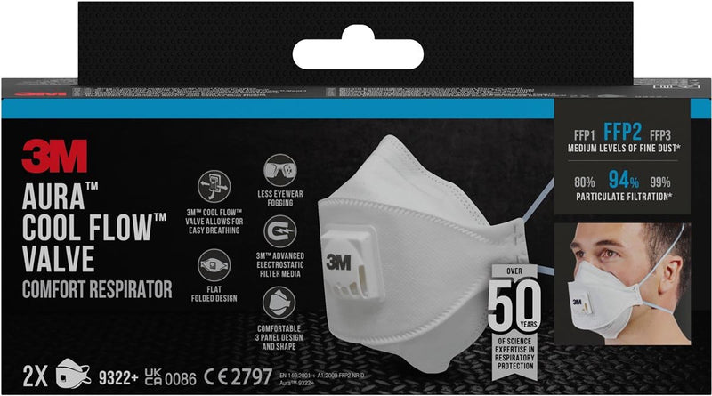 Afbeelding laden in galerijviewer, 3m 9322c2n ffp2 fijnstofmasker met uitademventiel 2 stuks
