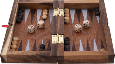 Engelhart schaak backgammon opklapbaar klein – houten 2-in-1 bordspel – schaakspel backgammon – klassiek strategiespel – 2 spelers – compact reisformaat –