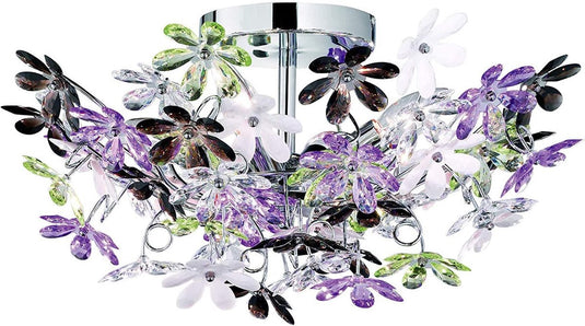 Rl live your light reality flower - plafondlamp - chroom - excl. 4x e14 4w - diameter 560 mm - chroom - multi kleurige en heldere blaadjes