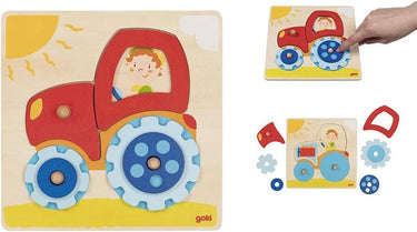Goki steekpuzzel - traktor - 6 delen - 20x20x2,5cm - hout - 1+