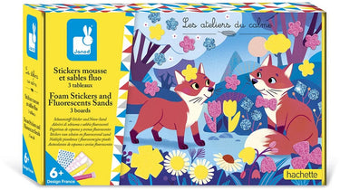Janod les ateliers du calme - fluorescerende zandschuim stickers bosvrienden - bevat 3 afbeeldingen om te versieren - complete knutselset om je creativiteit te uiten - geschikt vanaf 6 jaar