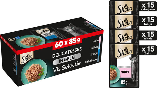 Sheba delicatesse maaltijdzakjes - kattenvoer -vis selectie in gelei - 60x85 g