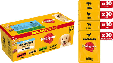 Pedigree junior hondenvoer - mix selectie in gelei - maaltijdzakjes - 40 x 100 g