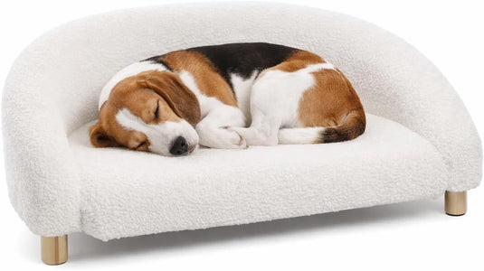 Flamingo hondenbed – sofa hond – sofa kat – dorado halfrond wit – 77 x 50 x 27 cm – houten pootjes – afwasbaar