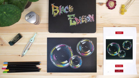 Faber-castell kleurpotloden workshoppakket zeepbel - black edition - inclusief toebehoren - doc-ws-pak-sp2