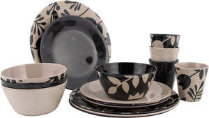 Bo-camp - servies - mix match - 16 stuks - beige zwart