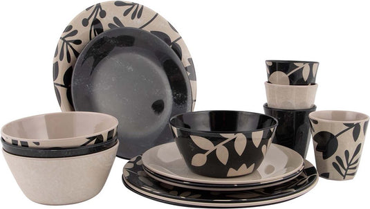 Bo-camp - servies - mix match - 16 stuks - beige zwart