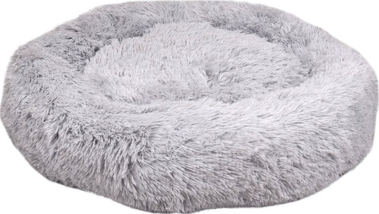 Flamingo hondenmand – donut hondenmand – kattenmand – ronde pluche mand met antislip – mand krems lichtgrijs – ø70 cm