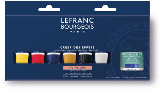 Lefranc bourgeois 300343 fine acrylic set „create effects“ | acrylverf met gloss medium | 6×20 ml + 120 ml
