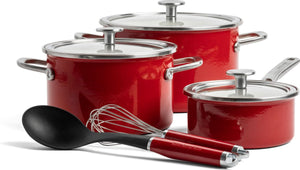 Kitchenaid steel core enamel pannenset 5-delig - keizerrood - inductie - pfas-vrij