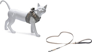 Beeztees parinca kattentuigje met looplijn - kattenharnas - nylon - lichtgrijs - borstomtrek 31-37 cm - nekomtrek 23-28 cm