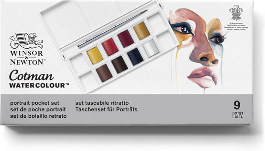 Winsor newton 0390670 cotman aquarelverf set – portrait pocket set – 8 halve napjes waterverf – compact aquarelpalet met penseel