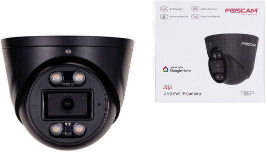 Foscam t8ep beveiligingscamera buiten – 4k 8mp poe turret camera – actieve afschrikking met spotlight en sirene – persoons- en voertuigdetectie – 2-weg audio – ip66 – zwart