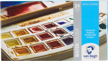 Van gogh aquarelverf set in kunststof etui met 24 kleuren in halve napjes