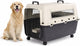 Flamingo reisbench hond – autobench – transportbox hond – fomad donkergrijs xl (60x90x68,5 cm) – kunststof – met metalen deur veiligheidsslot – inclusief eet- en drinkpot wielen –