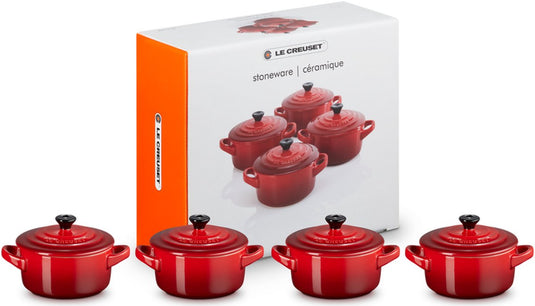 Le creuset aardewerken mini pannetjes set van 4 stuks kersenrood