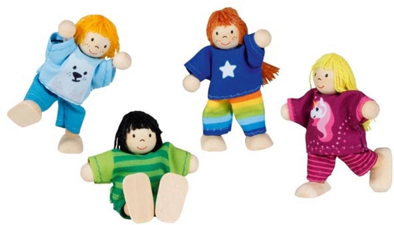 Afbeelding laden in galerijviewer, Goki houten poppenhuis poppen flexibel kinderen, 4st.
