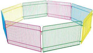 Flamingo konijnenren – knaagdierren – ren meerkleurig – ø84,5cm hoogte 23cm – 8 panelen – metaal – 1 deur met haaksluiting – opvouwbaar – voor kleine knaagdieren – binnen en buiten