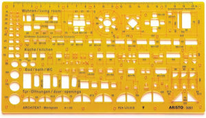 Aristo architecten combisjabloon - schaal 1:100 - met inktnoppen - oranje transparant - ar-5061
