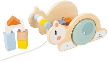 Janod - sweet cocoon - houten trekfiguur - slak met blokken