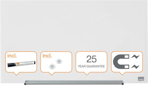 Nobo impression pro magnetisch glasbord - 68x38 cm - inclusief whitebord marker en magneten - helder wit