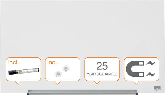 Nobo impression pro magnetisch glasbord - 68x38 cm - inclusief whitebord marker en magneten - helder wit