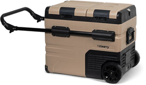 Steamy -e dual zone roller elektrische compressor koelbox op wielen - dual zone - 45 liter - 12v en 230v - voor auto en camping - sandstone