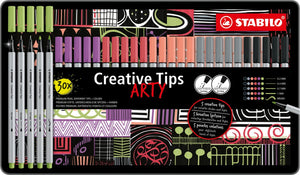 Stabilo creative tips arty pennen pastel kleuren in metalen etui - 30dlg.